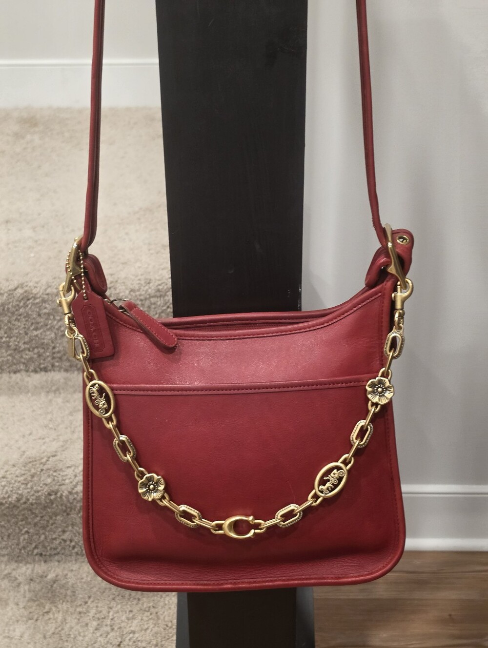 Extremely Rare Made In Mexico Old Coach Legacy Zip Shoulder Bag Red Vintage 9966